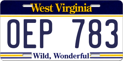 WV license plate OEP783