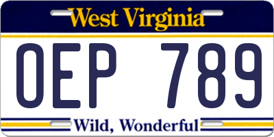 WV license plate OEP789