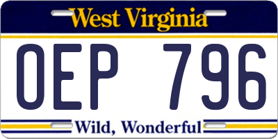 WV license plate OEP796