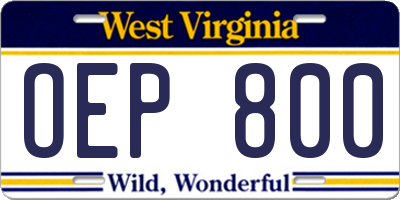 WV license plate OEP800
