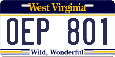 WV license plate OEP801