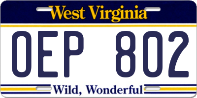 WV license plate OEP802