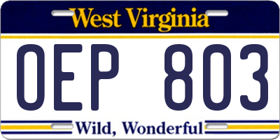WV license plate OEP803