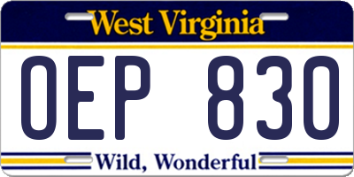 WV license plate OEP830