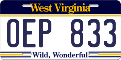 WV license plate OEP833