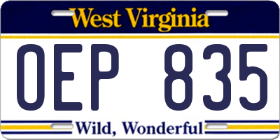 WV license plate OEP835