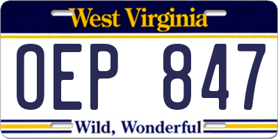 WV license plate OEP847