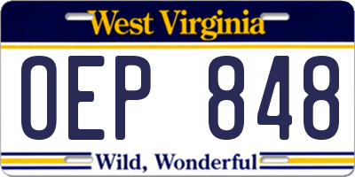 WV license plate OEP848