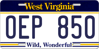 WV license plate OEP850