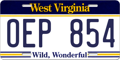 WV license plate OEP854