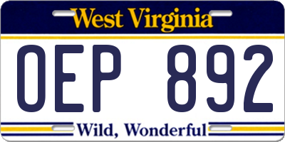 WV license plate OEP892