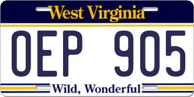 WV license plate OEP905