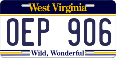 WV license plate OEP906