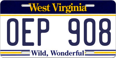 WV license plate OEP908