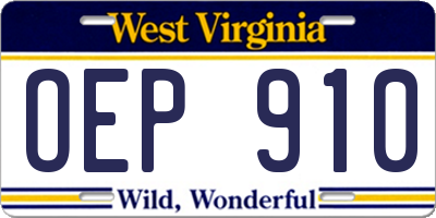 WV license plate OEP910