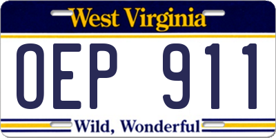 WV license plate OEP911