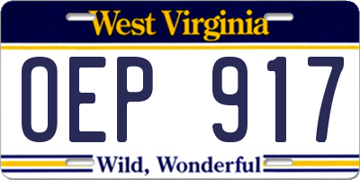 WV license plate OEP917