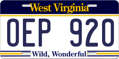 WV license plate OEP920