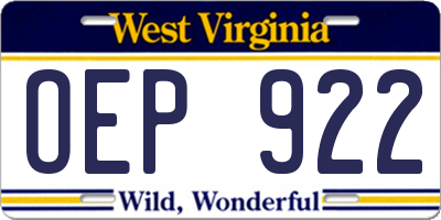 WV license plate OEP922