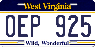 WV license plate OEP925
