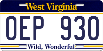 WV license plate OEP930