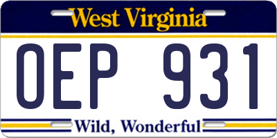 WV license plate OEP931