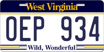 WV license plate OEP934