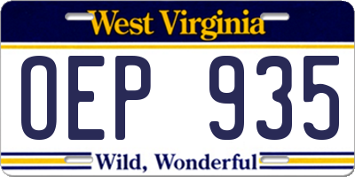 WV license plate OEP935