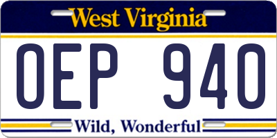 WV license plate OEP940