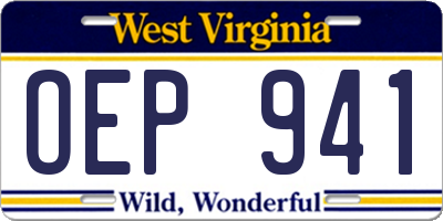 WV license plate OEP941