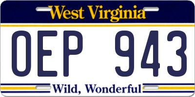 WV license plate OEP943