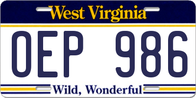 WV license plate OEP986