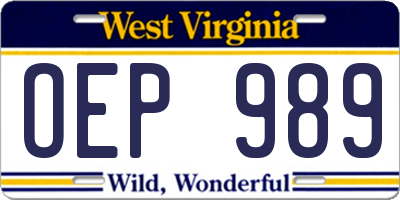 WV license plate OEP989