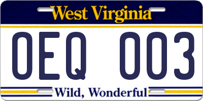WV license plate OEQ003
