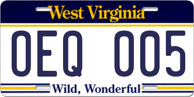 WV license plate OEQ005
