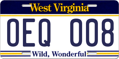 WV license plate OEQ008