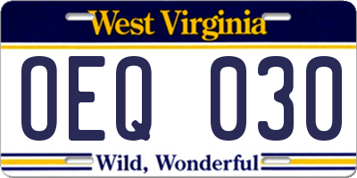WV license plate OEQ030