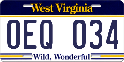 WV license plate OEQ034