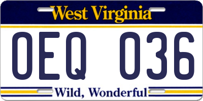 WV license plate OEQ036