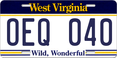 WV license plate OEQ040