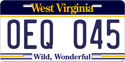 WV license plate OEQ045