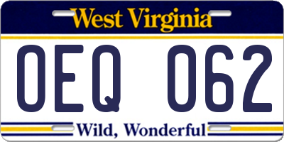 WV license plate OEQ062