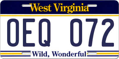 WV license plate OEQ072