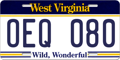WV license plate OEQ080