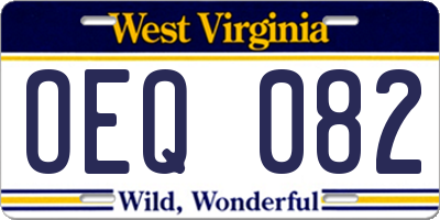 WV license plate OEQ082