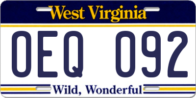 WV license plate OEQ092