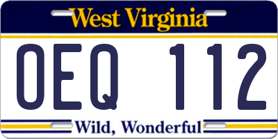 WV license plate OEQ112
