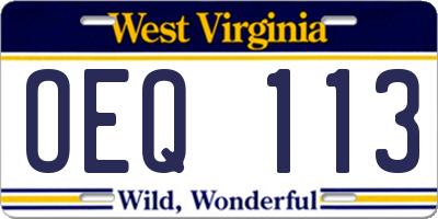 WV license plate OEQ113