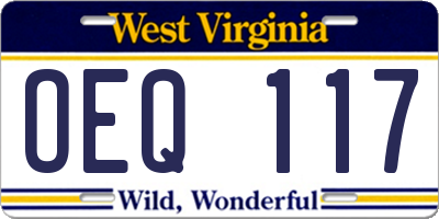 WV license plate OEQ117