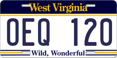 WV license plate OEQ120